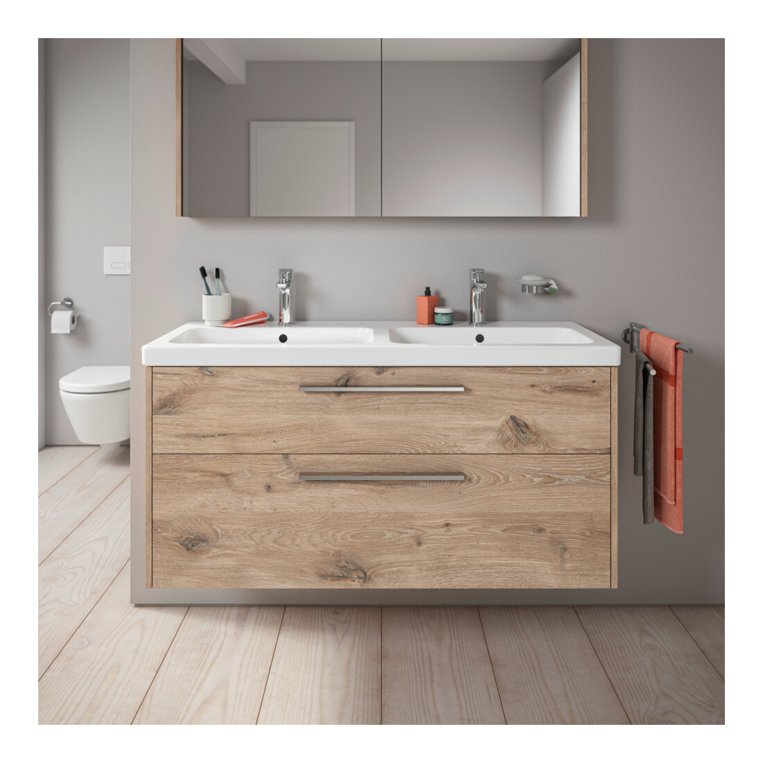 Duravit Meuble sous lavabo D-Code 118,4x55,5x46 cm, 2 tiroirs, marbre S, E M, G chr