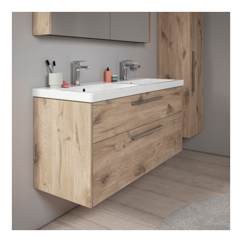 Duravit Meuble sous lavabo D-Code 118,4x55,5x46 cm, 2 tiroirs, marbre S, E M, G chr