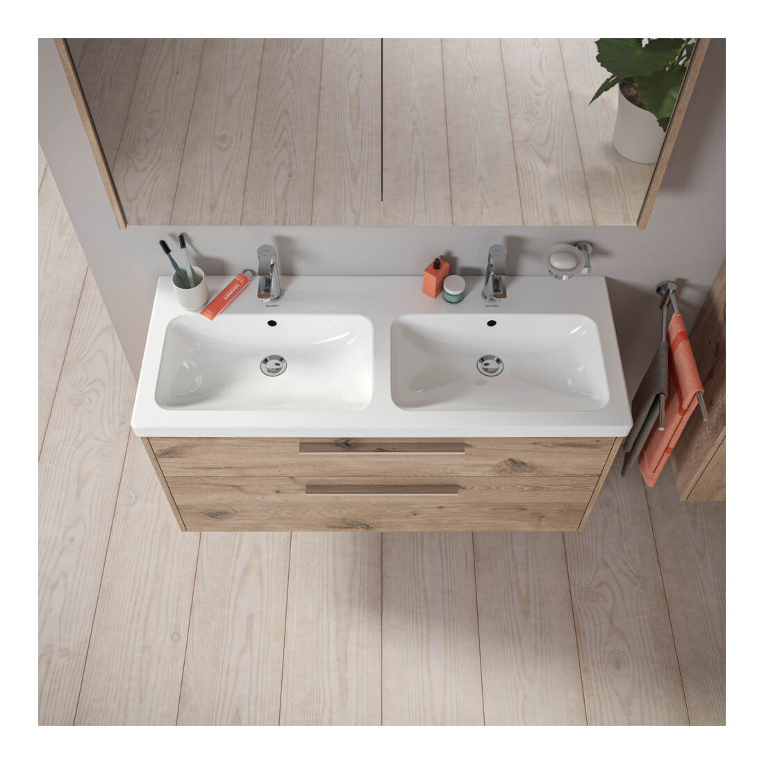 Duravit Meuble sous lavabo D-Code 118,4x55,5x46 cm, 2 tiroirs, marbre S, E M, G chr