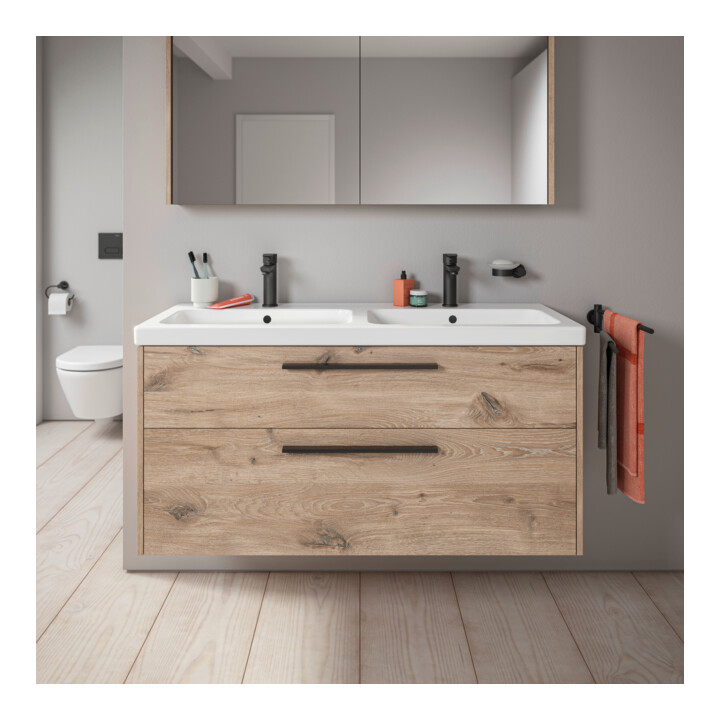 Duravit Meuble sous lavabo D-Code 118,4x55,5x46 cm, 2 tiroirs, marbre S, noir G