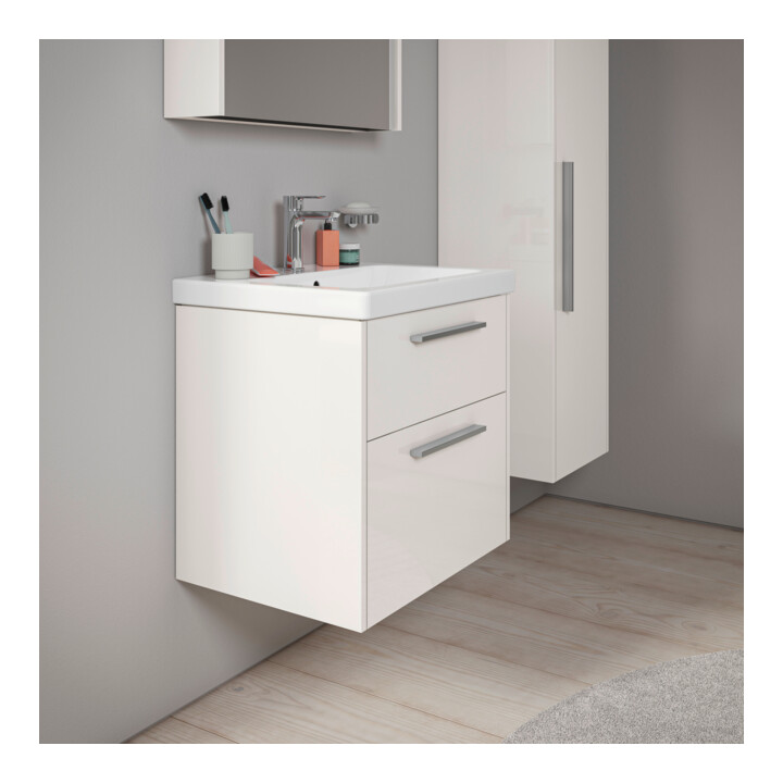 Duravit Meuble sous lavabo D-Code 58,4x55,5x46 cm, 2 tiroirs, blanc brillant, chrome