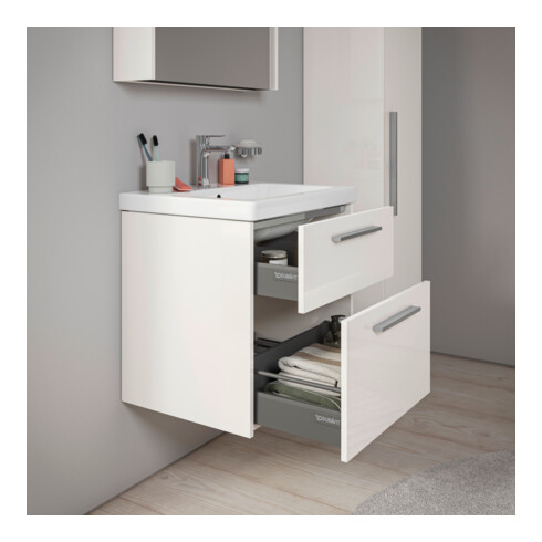 Duravit Meuble sous lavabo D-Code 58,4x55,5x46 cm, 2 tiroirs, blanc brillant, chrome
