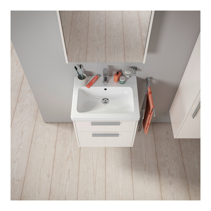 Duravit Meuble sous lavabo D-Code 58,4x55,5x46 cm, 2 tiroirs, blanc brillant, chrome