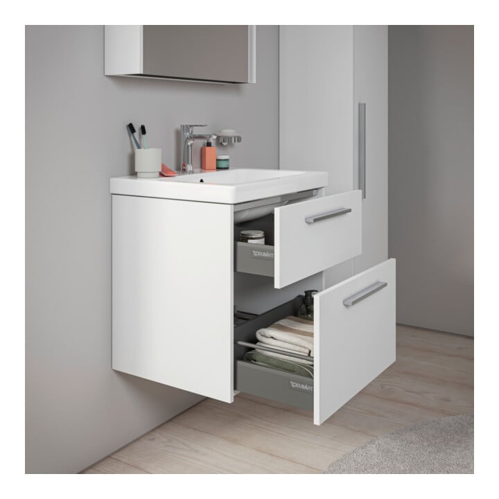 Duravit Meuble sous-lavabo D-Code 58,4x55,5x46 cm, 2 tiroirs, blanc mat, chromé