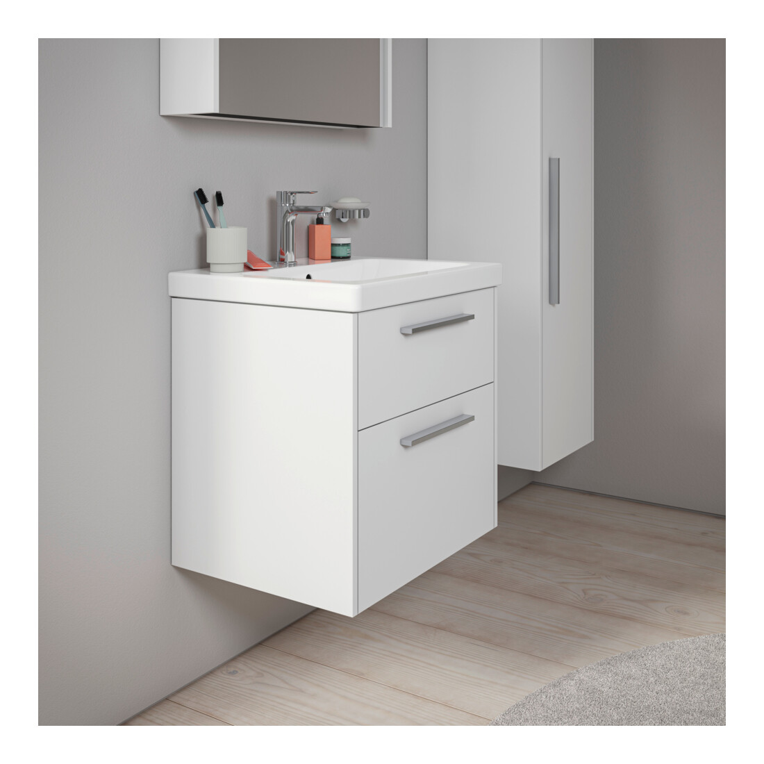 Duravit Meuble sous-lavabo D-Code 58,4x55,5x46 cm, 2 tiroirs, blanc mat, chromé