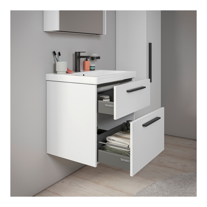 Duravit Meuble sous-lavabo D-Code 58,4x55,5x46 cm, 2 tiroirs, blanc mat, gris anthracite