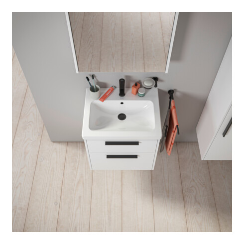 Duravit Meuble sous-lavabo D-Code 58,4x55,5x46 cm, 2 tiroirs, blanc mat, gris anthracite
