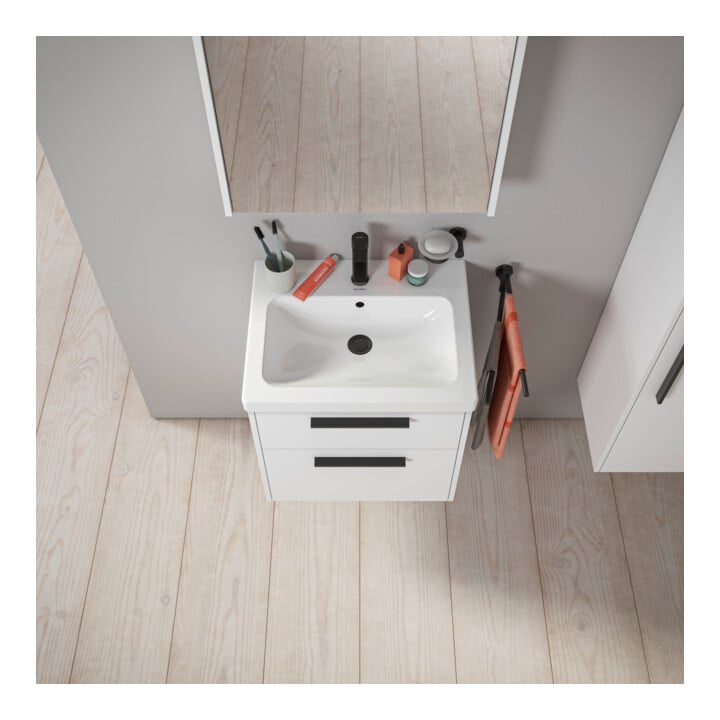 Duravit Meuble sous-lavabo D-Code 58,4x55,5x46 cm, 2 tiroirs, blanc mat, gris anthracite