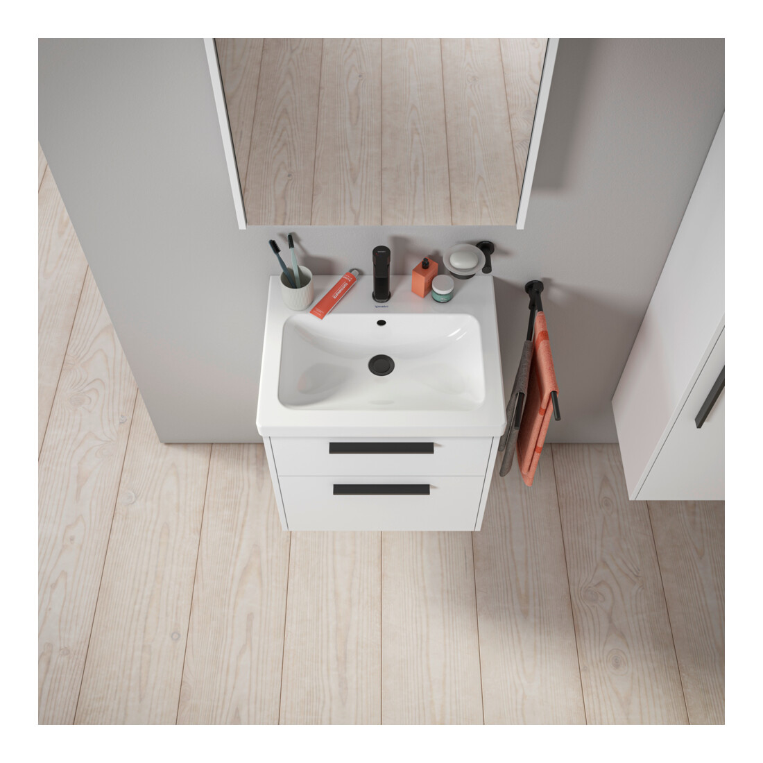 Duravit Meuble sous-lavabo D-Code 58,4x55,5x46 cm, 2 tiroirs, blanc mat, gris anthracite