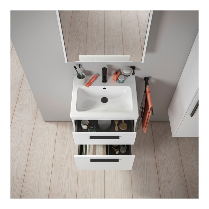 Duravit Meuble sous-lavabo D-Code 58,4x55,5x46 cm, 2 tiroirs, blanc mat, gris anthracite