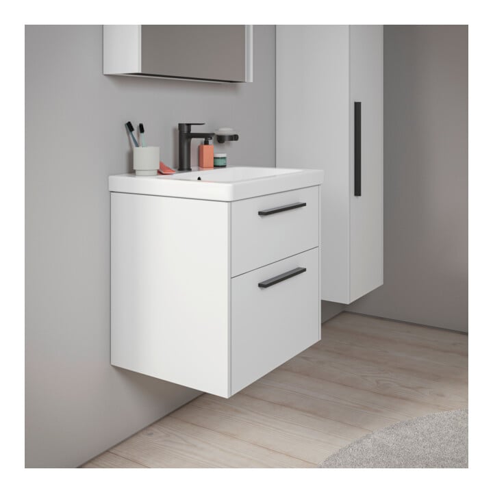 Duravit Meuble sous-lavabo D-Code 58,4x55,5x46 cm, 2 tiroirs, blanc mat, gris anthracite