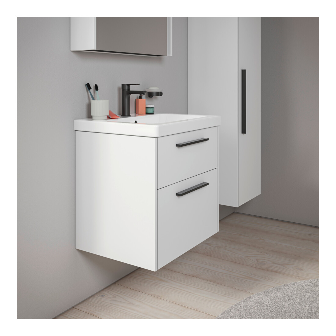 Duravit Meuble sous-lavabo D-Code 58,4x55,5x46 cm, 2 tiroirs, blanc mat, gris anthracite
