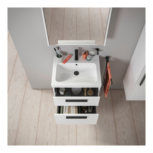 Duravit Meuble sous-lavabo D-Code 58,4x55,5x46 cm, 2 tiroirs, blanc mat, gris anthracite