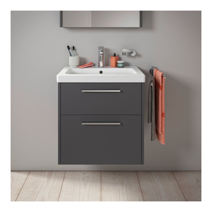 Duravit Meuble sous-lavabo D-Code 58,4x55,5x46 cm, 2 tiroirs, gris mat, Gr. chr