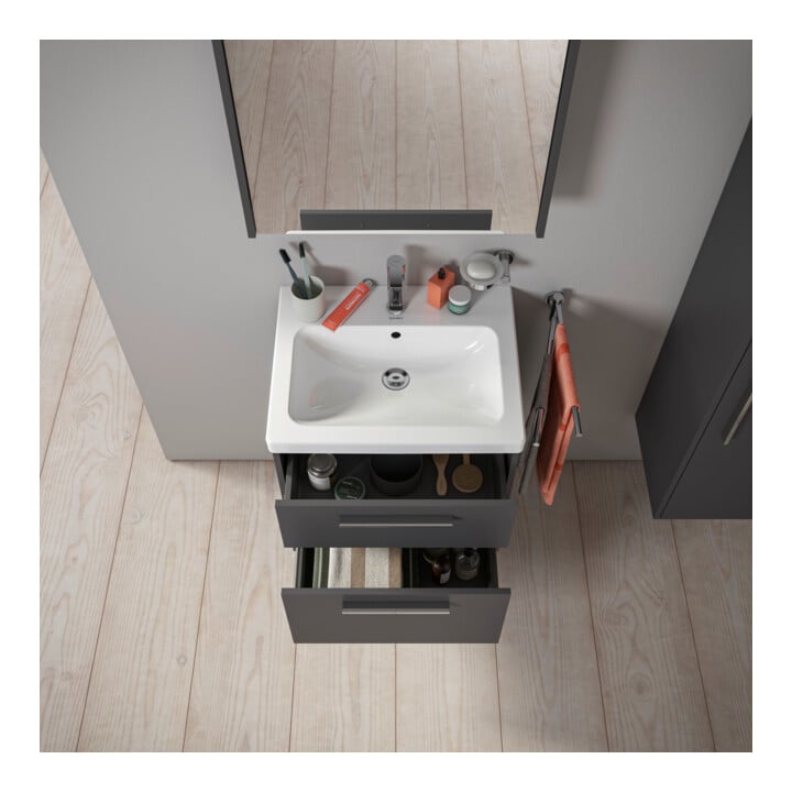 Duravit Meuble sous-lavabo D-Code 58,4x55,5x46 cm, 2 tiroirs, gris mat, Gr. chr