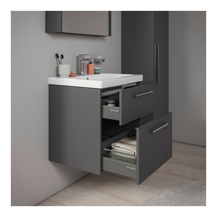Duravit Meuble sous-lavabo D-Code 58,4x55,5x46 cm, 2 tiroirs, gris mat, Gr. chr