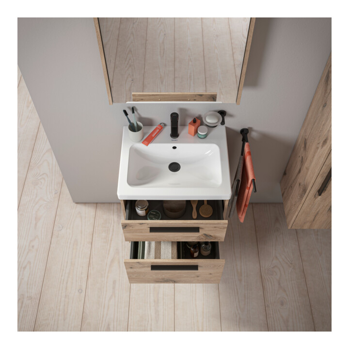 Duravit Meuble sous-lavabo D-Code 58,4x55,5x46 cm, 2 tiroirs, marbre, noir
