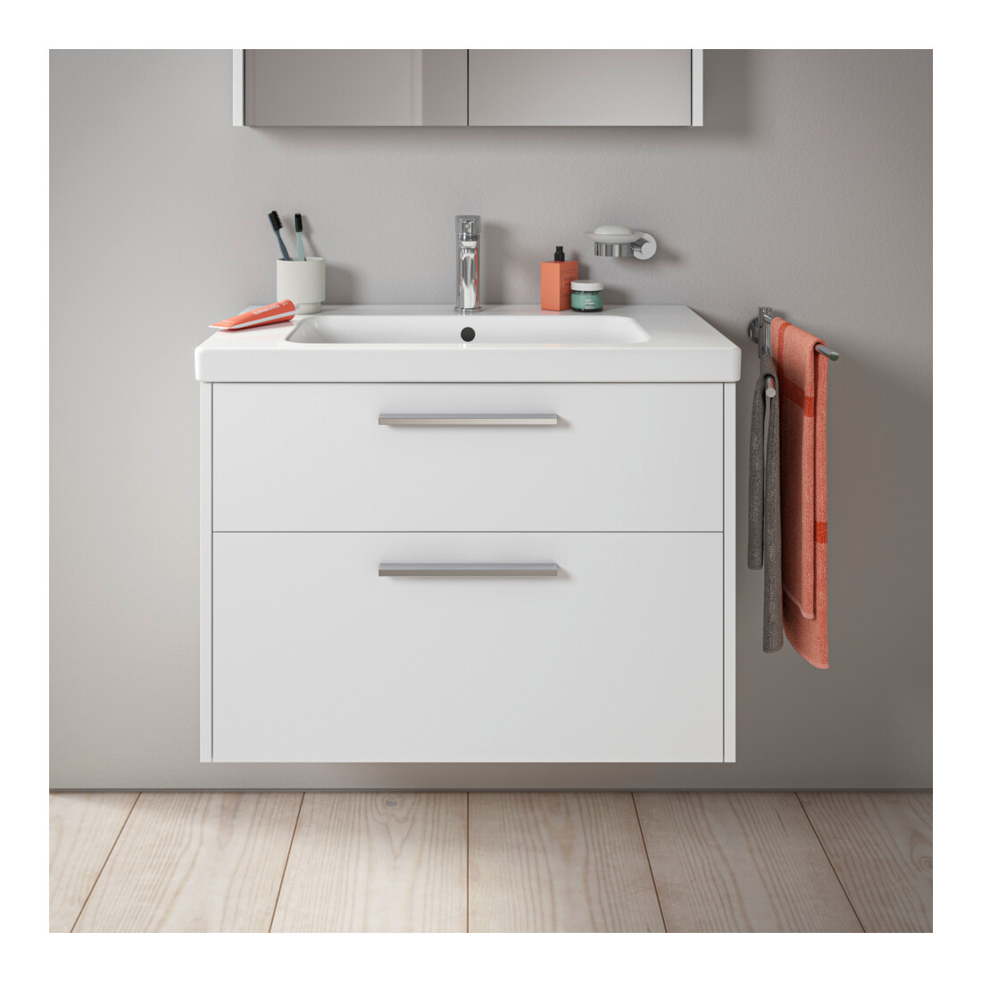 Duravit Meuble sous lavabo D-Code 78,4x55,5x46 cm, 2 tiroirs, blanc mat, chrome