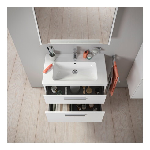 Duravit Meuble sous lavabo D-Code 78,4x55,5x46 cm, 2 tiroirs, blanc mat, chrome