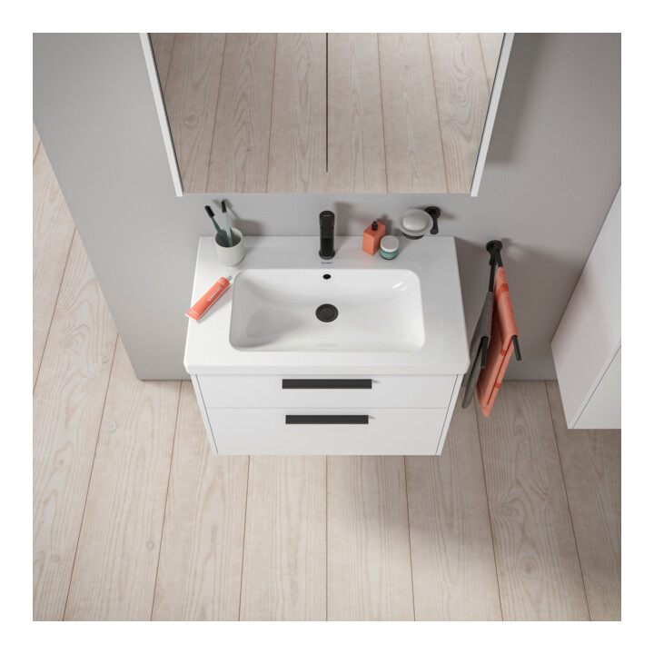 Duravit Meuble sous-lavabo D-Code 78,4x55,5x46 cm, 2 tiroirs, blanc mat, poignée noire