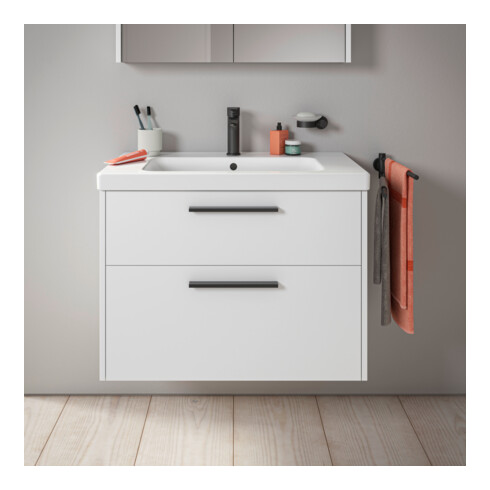Duravit Meuble sous-lavabo D-Code 78,4x55,5x46 cm, 2 tiroirs, blanc mat, poignée noire