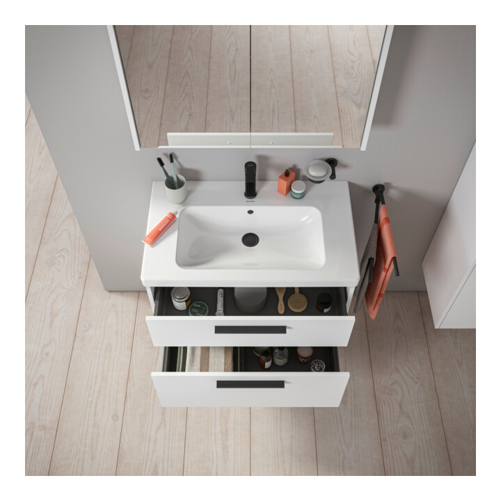 Duravit Meuble sous-lavabo D-Code 78,4x55,5x46 cm, 2 tiroirs, blanc mat, poignée noire