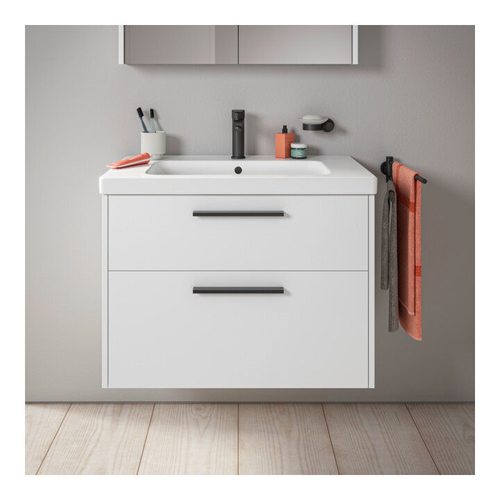 Duravit Meuble sous-lavabo D-Code 78,4x55,5x46 cm, 2 tiroirs, blanc mat, poignée noire