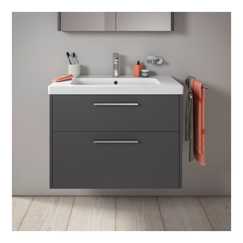 Duravit Meuble sous-lavabo D-Code 78,4x55,5x46 cm, 2 tiroirs, gris mat, chromé
