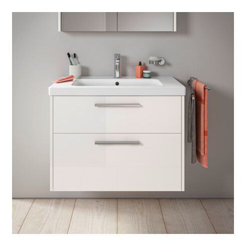 Duravit Meuble sous lavabo D-Code 78,4x55,5x46cm, 2 tiroirs, blanc brillant, chrome