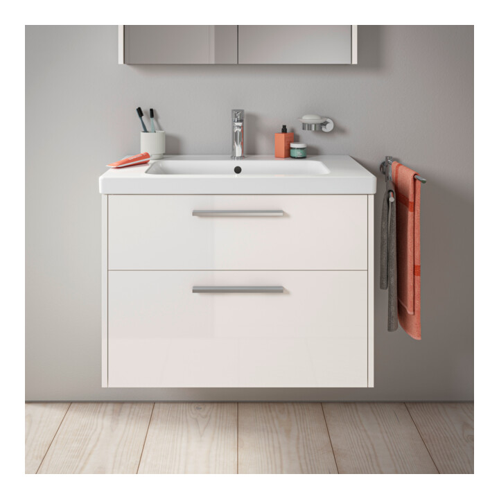 Duravit Meuble sous lavabo D-Code 78,4x55,5x46cm, 2 tiroirs, blanc brillant, chrome