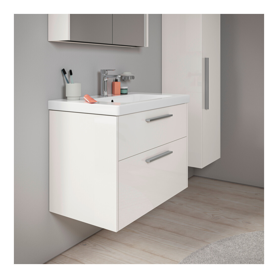 Duravit Meuble sous lavabo D-Code 78,4x55,5x46cm, 2 tiroirs, blanc brillant, chrome