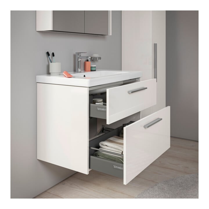 Duravit Meuble sous lavabo D-Code 78,4x55,5x46cm, 2 tiroirs, blanc brillant, chrome