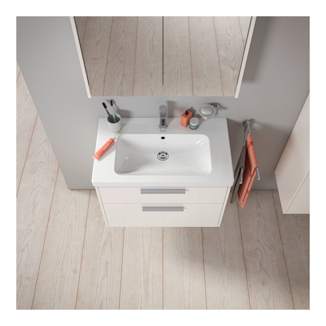 Duravit Meuble sous lavabo D-Code 78,4x55,5x46cm, 2 tiroirs, blanc brillant, chrome