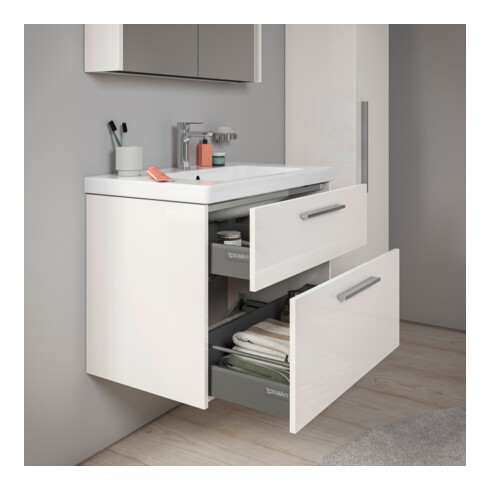 Duravit Meuble sous lavabo D-Code 78,4x55,5x46cm, 2 tiroirs, blanc brillant, chrome