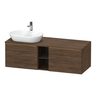 Duravit Meuble sous-lavabo D-Neo 140x55 cm, 2 tiroirs, 1 porte, blanc brillant, bois foncé
