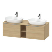 Duravit Meuble sous lavabo D-Neo 140x55 cm, 2 tiroirs, 1 porte, blanc brillant, effet bois naturel