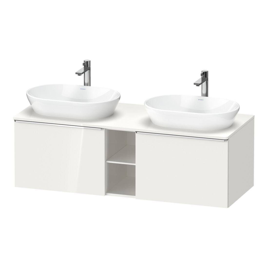Duravit Meuble sous lavabo D-Neo 140x55 cm, 2 tiroirs, 1 porte, blanc/chrome brillant