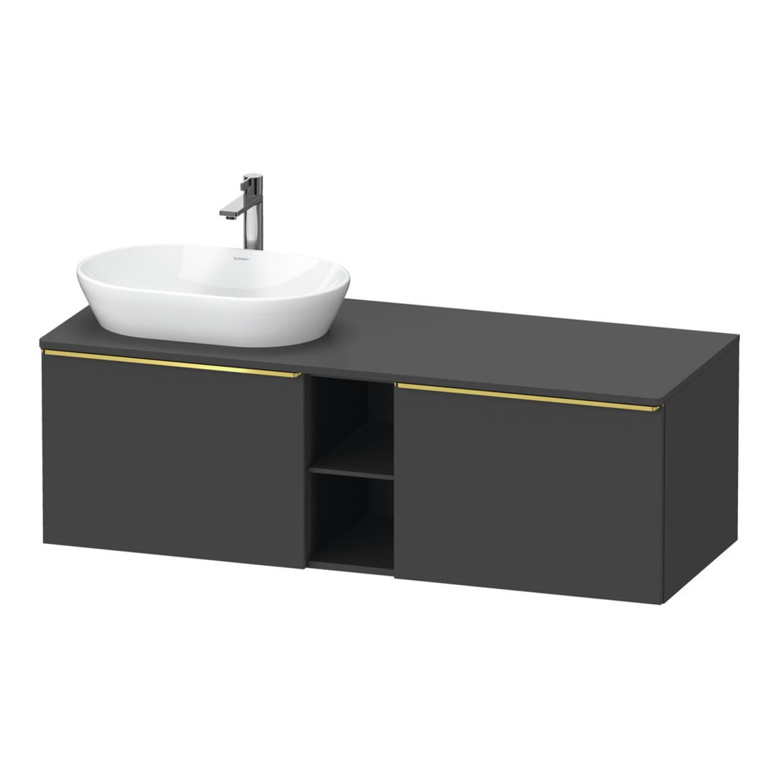 Duravit Meuble sous lavabo D-Neo 140x55 cm, 2 tiroirs, 1 porte, gris poli/gris mat
