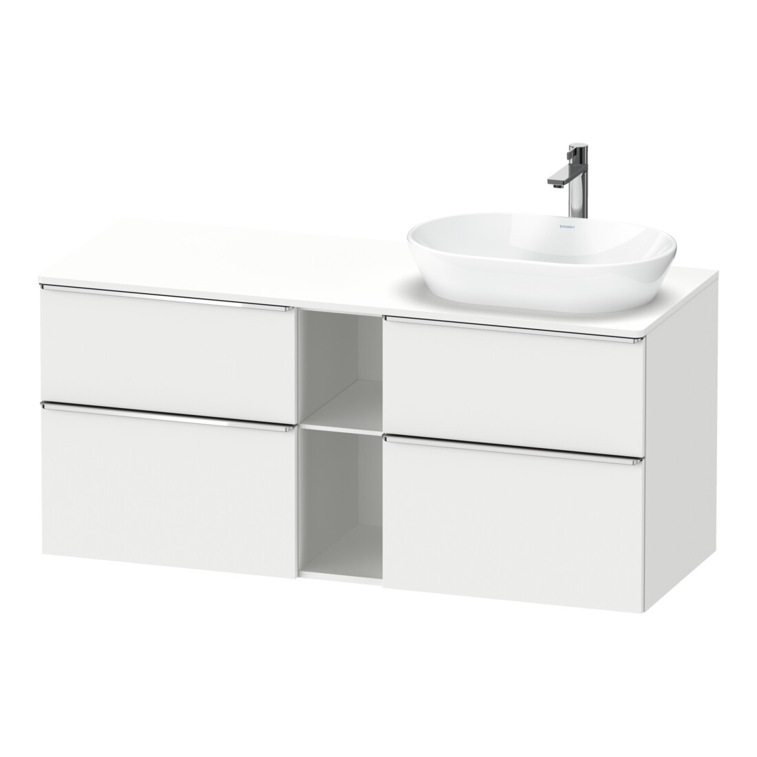 Duravit Meuble sous lavabo D-Neo 140x55 cm, 2 tiroirs, 2 portes, droite, chromé/blanc mat