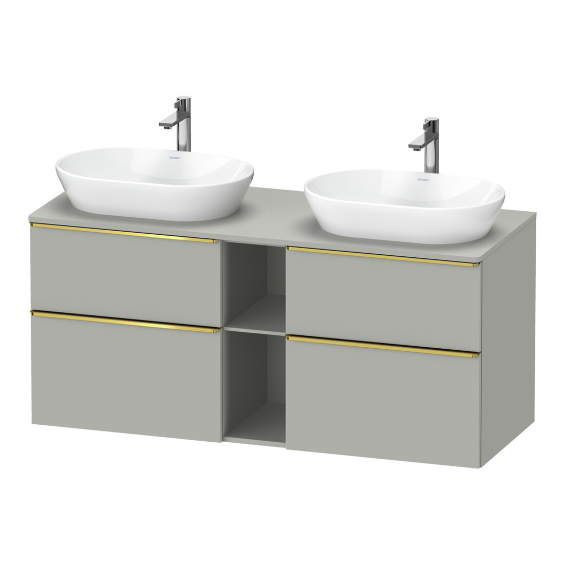 Duravit Meuble sous lavabo D-Neo 140x55 cm, 2 tiroirs, 2 portes, gris poli/gris mat