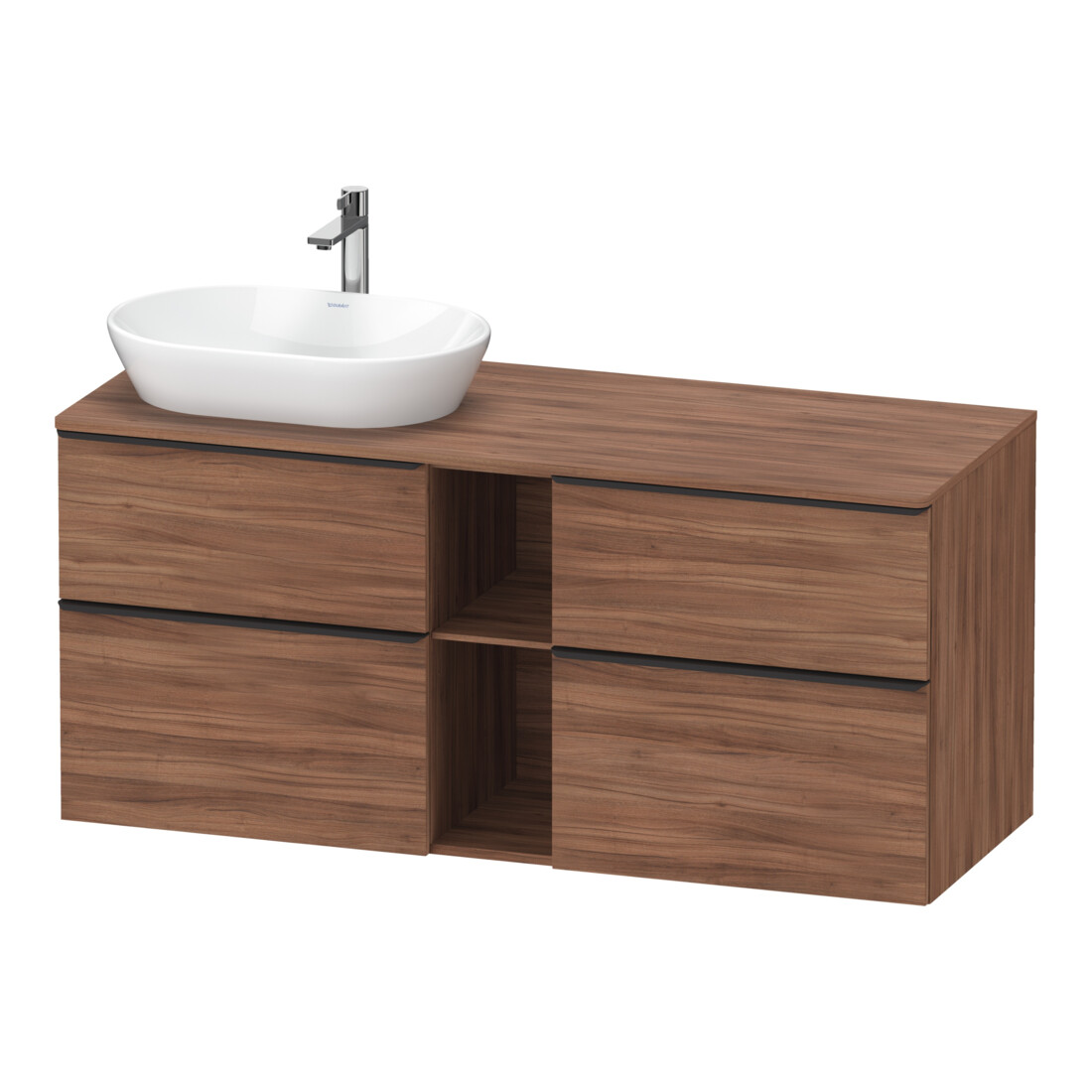 Duravit Meuble sous lavabo D-Neo 140x55 cm, 2 tiroirs, 2 portes, noir/noix naturel