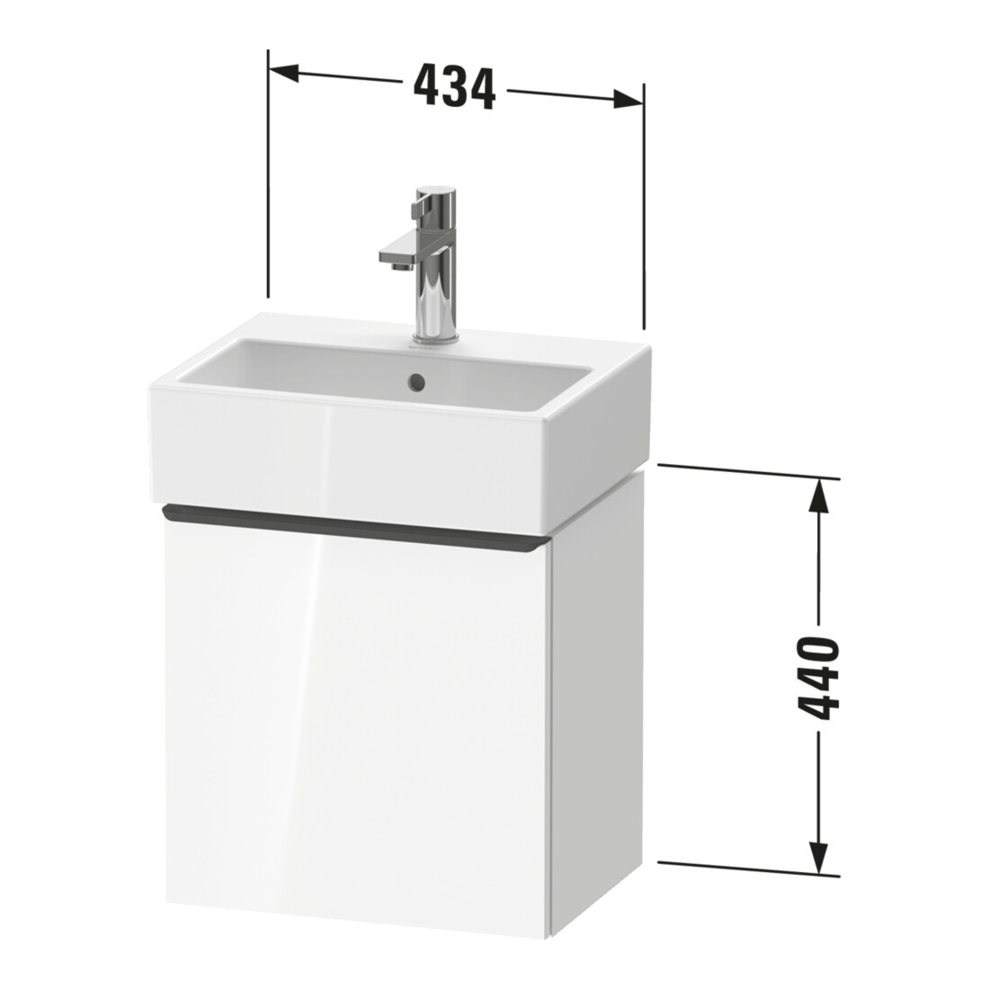 Duravit Meuble sous lavabo D-Neo 43,4x32,2x44 cm, 1 porte, à droite, chr/blanc mat