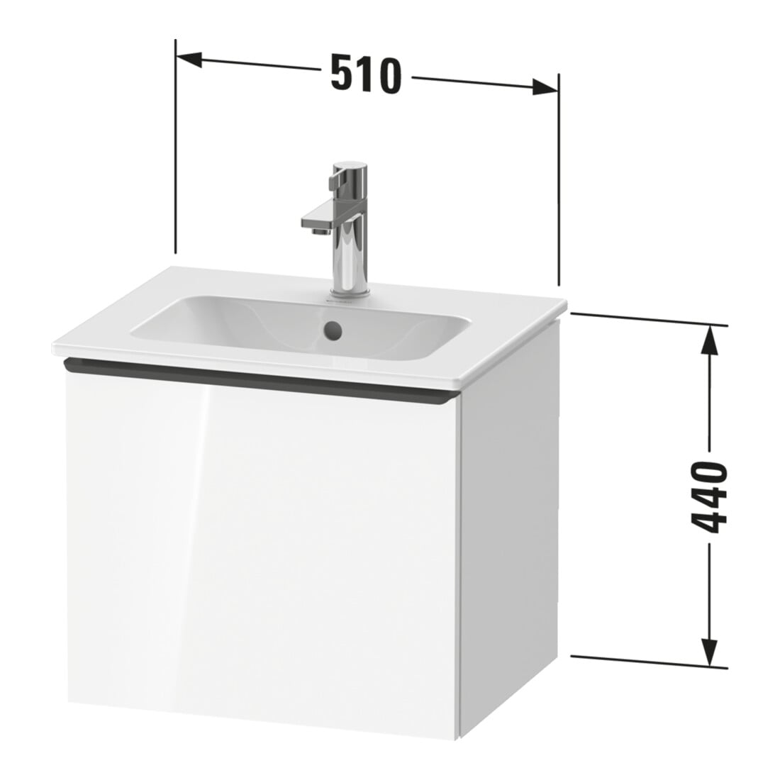 Duravit Meuble sous-lavabo D-Neo 51x40,2x44 cm, 1 tiroir, suspendu, chr/blanc mat