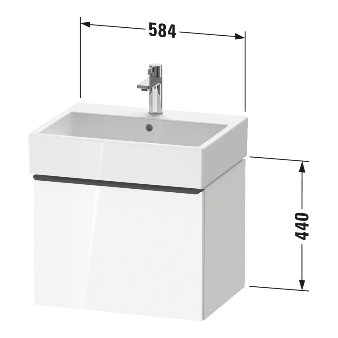 Duravit Meuble sous lavabo D-Neo 58,4x44,2 cm, gris mat, 1 tiroir, suspendu