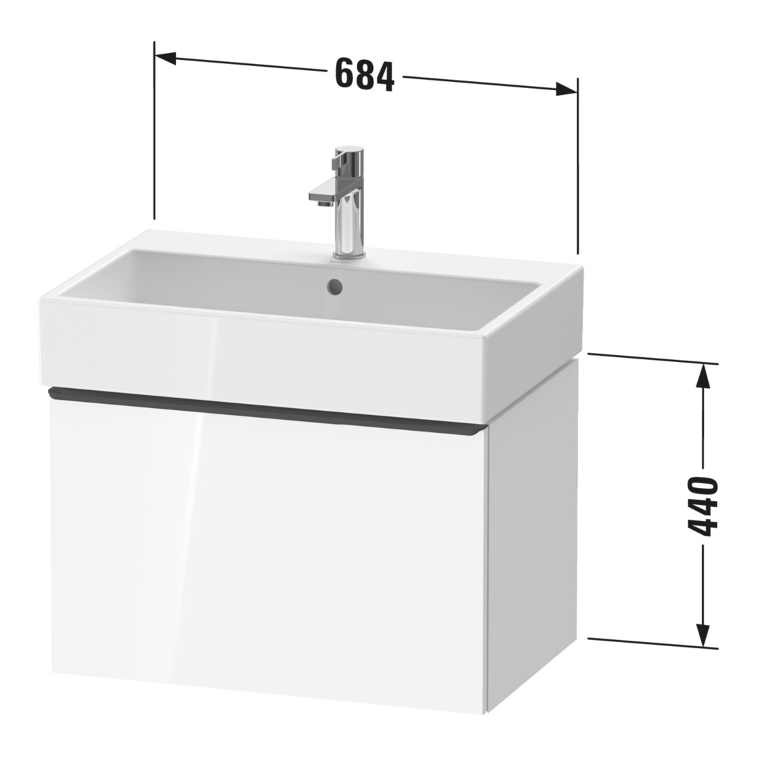 Duravit Meuble sous-lavabo D-Neo 68,4x44,2 cm, chrome/blanc mat, 1 tiroir, suspendu
