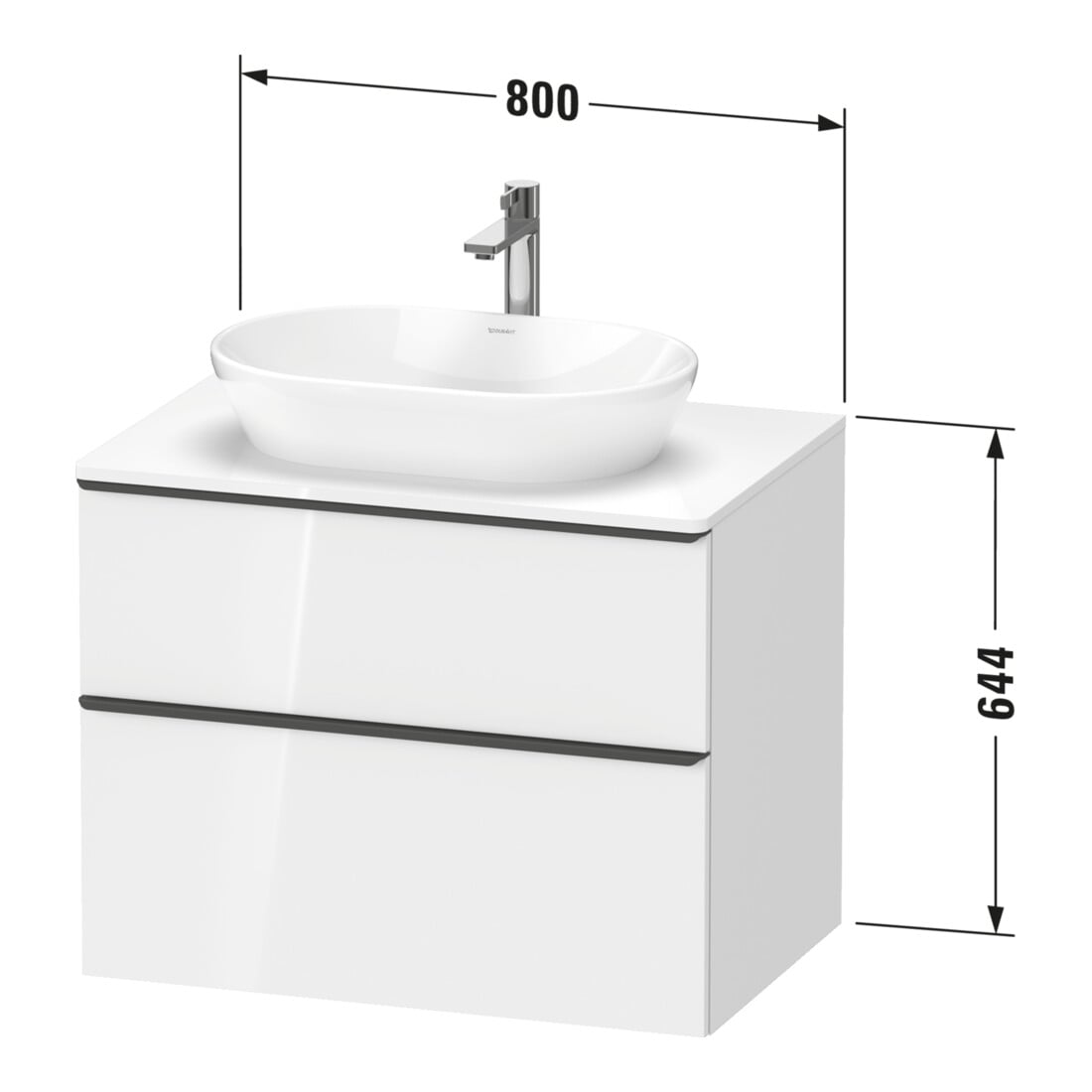 Duravit Meuble sous-lavabo D-Neo 80x55cm, g pol/Bas m, 2 tiroirs, 1 porte, 1 plan