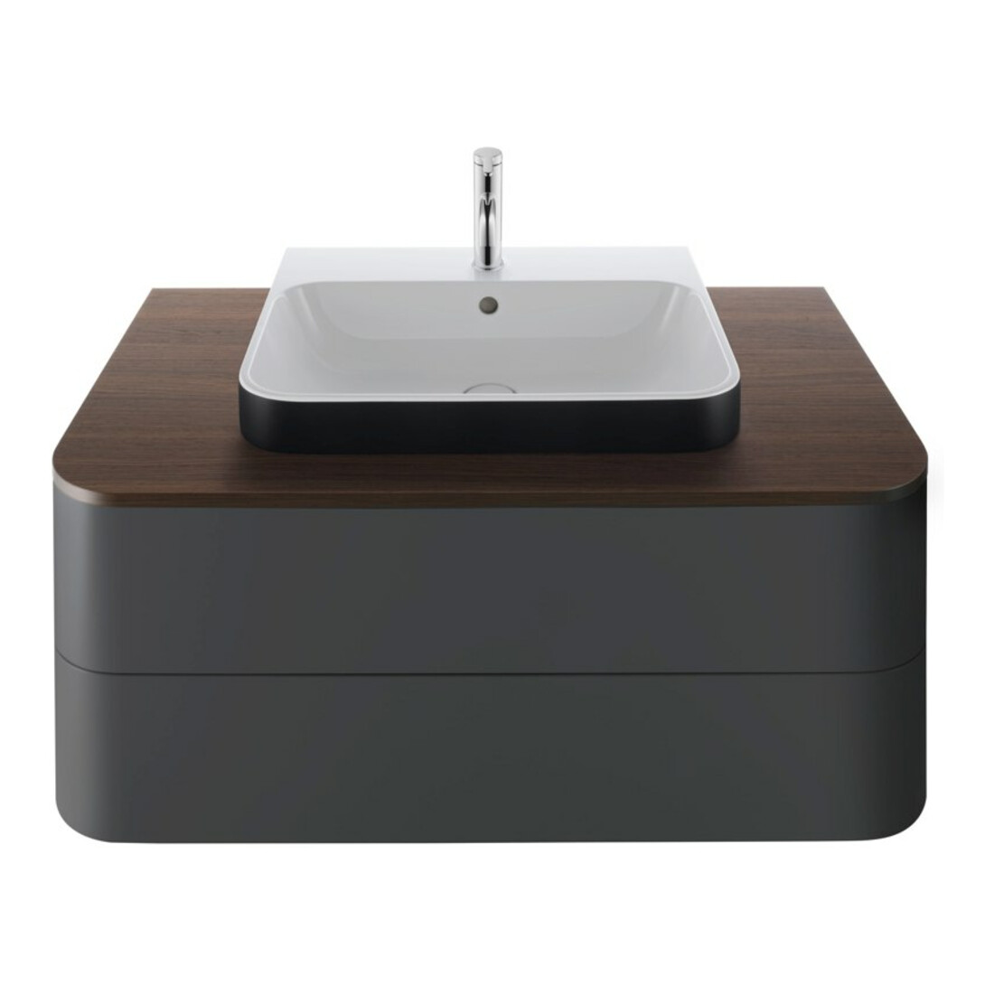 Duravit Meuble sous-lavabo Happy D.2 Plus 100x55 cm, gris mat, 2 tiroirs, pour MWT