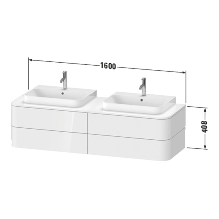 Duravit Meuble sous lavabo Happy D.2 Plus 160x55 cm, 4 tiroirs, blanc mat
