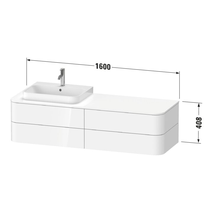 Duravit Meuble sous lavabo Happy D.2 Plus 160x55 cm, blanc K, 4 tiroirs, pour MWT, gauche, surface mate