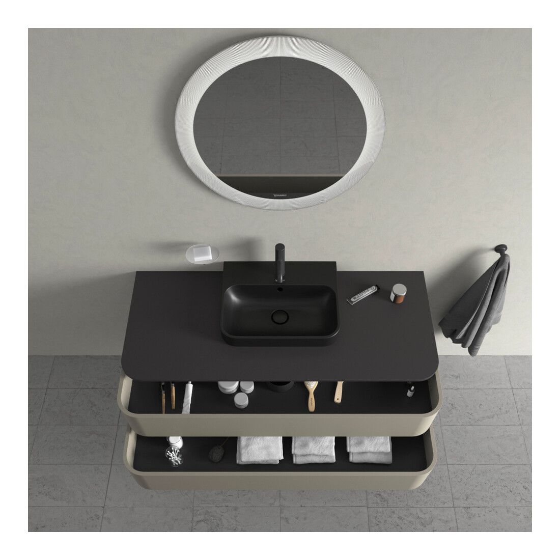 Duravit Meuble sous lavabo Happy D.2 Plus 40,8x130x55 cm, 2 tiroirs, gris pierre mat